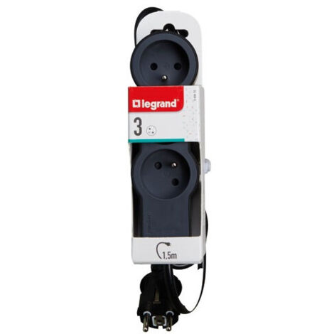 Regleta compacta con cable, 3 tomas, negra Legrand