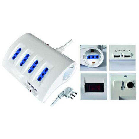 Regleta con interruptor, 8 tomas Schuko, bypass y USB, clavija 16A