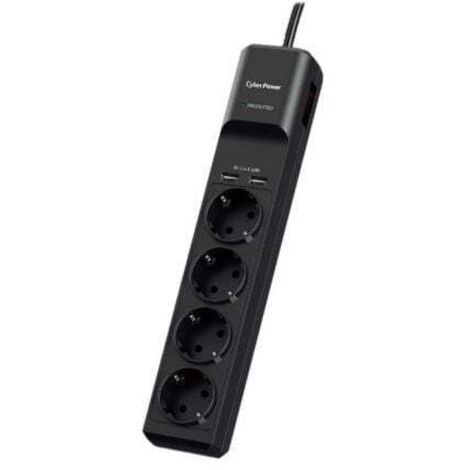 Regleta con interruptor Cyberpower P0420SUD0-DE/ 4 Tomas de corriente/ 2 USB/ Negra