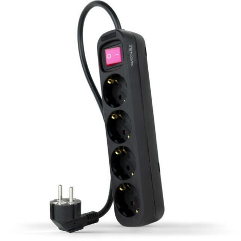 Regleta con Interruptor Nanocable 10.37.0004-BK/ 4 Tomas de Corriente/ Negro