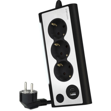 Regleta con Interruptor Nanocable 10.37.0013-BK/ 3 Tomas de Corriente/ 1 USB/ 1 USB Tipo C/ Negro