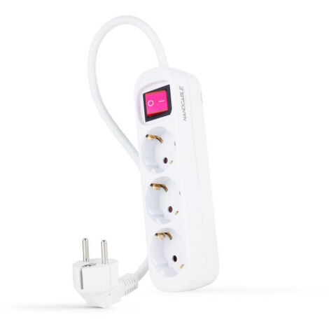 Regleta con Interruptor Nanocable 10.38.0003/ 3 Tomas de Corriente/ Cable 1.4m/ Blanca