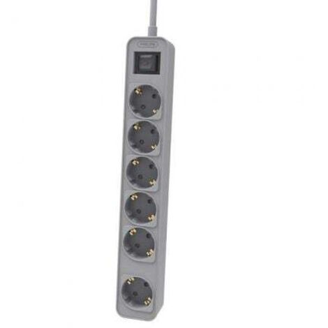 Regleta con Interruptor Philips CHP2164G/10/ 6 Tomas de corriente/ Cable 1.5m/ Gris