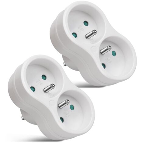 Regleta de 2 tomas para montaje en pared, con tomas de corriente con sistema de seguridad infantil integrado, ideal para dormitorio, oficina y hogar, 16 A, 230 V, color blanco.