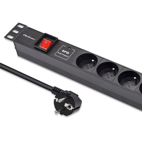 Regleta de alimentación PDU de aluminio Qoltec para rack de 19''  1U  16 A  6 conectores franceses  1,8 m