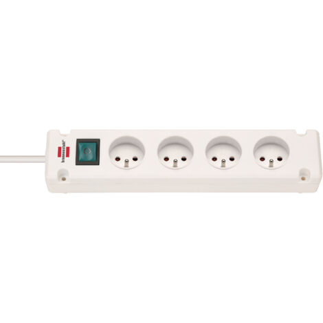 Regleta de corriente Bremounta con interruptor, cable de 1,5 m H05VV-F 3G1,5 - Blanco, 4 ENCHUFES