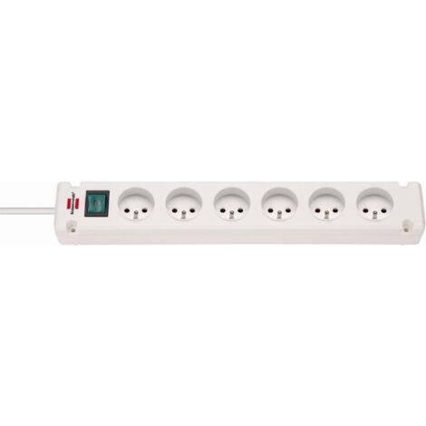 Regleta de corriente Bremounta con interruptor, cable de 1,5 m H05VV-F 3G1,5 - Blanco, 6 ENCHUFES