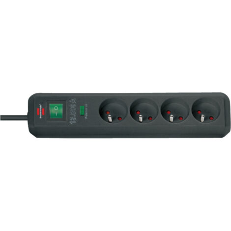 Regleta de corriente Eco-Line con interruptor y protector contra sobretensiones 13500A - 1,4 m H05VV-F 3G1,5 4 tomas - Negro
