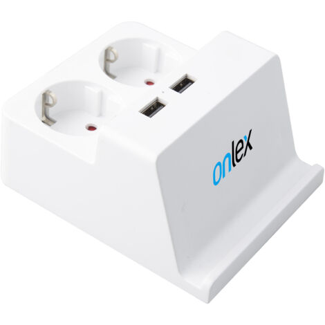 Regleta de enchufe 2 tomas enchufe + 2usb cable 1,5m onlex