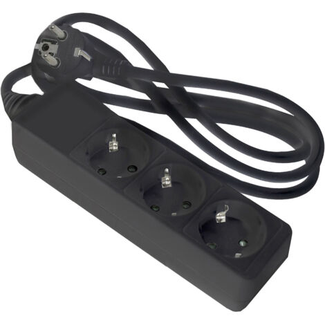Regleta de enchufe negra onlex t/t cable 1,5 mts 3 tomas