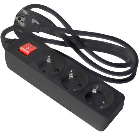 Regleta de enchufe negra onlex t/t interruptor cable 1,5 mts 3 tomas