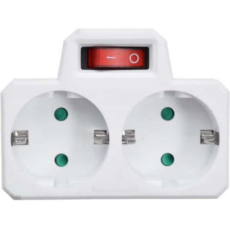 Regleta de enchufes de 2 vías con interruptor, enchufes franceses, color blanco
