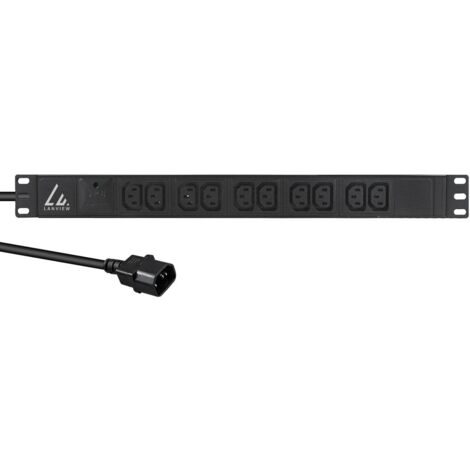 Regleta de enchufes Lanview de 19'' con 10 enchufes C13, cable de 2 m 3G1,5 mm² con enchufe C14 y protección contra sobretensiones, LVR-2MC14-SPD-C13X10
