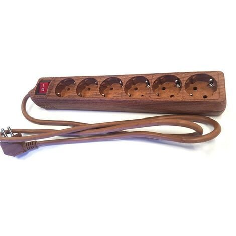 Regleta de enchufes Nogal (6 tomas + interruptor)