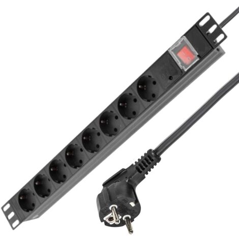Regleta de enchufes rack 19 de 8 schuko con interruptor 2 M Negro