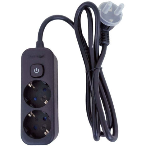 Regleta de Superficie 2 Enchufes con Interruptor y Cable 1,5 m – Blanco o Negro