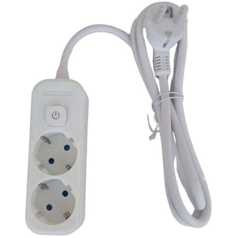Regleta de Superficie 2 Enchufes con Interruptor y Cable 1,5 m – Blanco o Negro