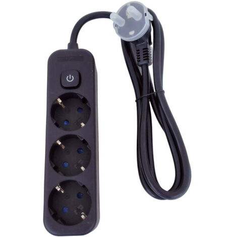 Regleta de Superficie 3 Enchufes con Interruptor y Cable 1,5 m – Blanco o Negro