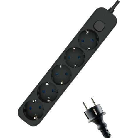 Regleta de Superficie 5 Enchufes con Interruptor y Cable 1,5 m – Blanco o Negro