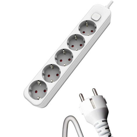Regleta de Superficie 5 Enchufes con Interruptor y Cable 1,5 m – Blanco o Negro