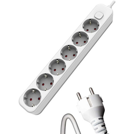 Regleta de Superficie 6 Enchufes con Interruptor y Cable 1,5 m – Blanco o Negro