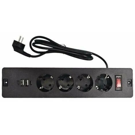 Regleta empotrable con toma de corriente integrada, cable de datos USB-C, cable de 1,7 m e interruptor, para encimera, -2A-2C-negro.