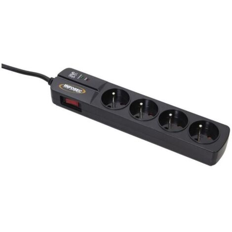 Regleta Enchufes 4 Tomas con interruptor INFOSEC S4 Black Line II Negro 3700085612941 S7180762 INFOSEC