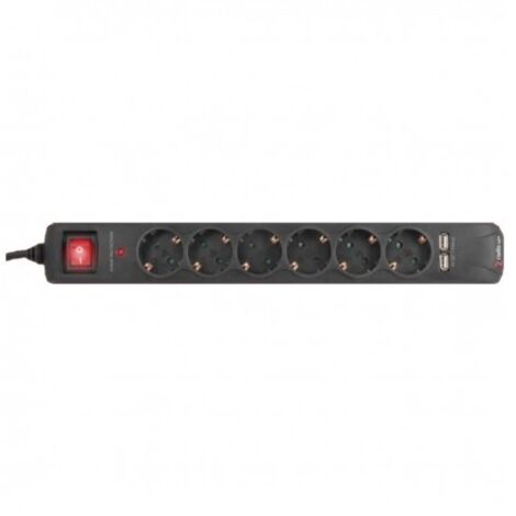 Regleta Enchufes 6 Tomas con Interruptor Riello THUNDER 6002 USB Negro