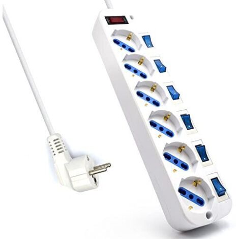 REGLETA EWENT 6 TOMAS SHUKO VERSION BLANCA 16A CON INTERRUPTOR ON/OFF 1.5M
