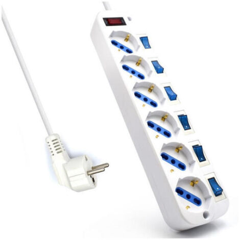 REGLETA EWENT 6 TOMAS SHUKO VERSION BLANCA 16A CON INTERRUPTOR ON/OFF 5M