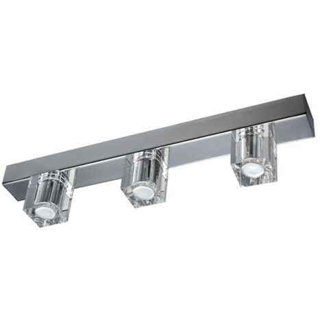 Regleta "Hydros" de tres luces (3xG9) con tulipa de cristal (40W 220/240V) IP20 fabricada en metal y cristal óptico K9 color cro
