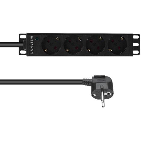 Regleta Lanview de 4 enchufes Schuko, 10'', cable de 2 m, 3G1,5 mm², indicador luminoso, LVR-2MSCH-LIC-SCH4