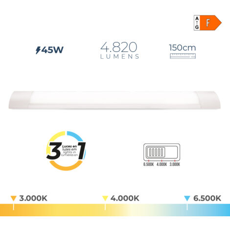 Regleta led 45 w temperatura de luz variable 4820 lm, 150 x 2,6 x 7,4 cm