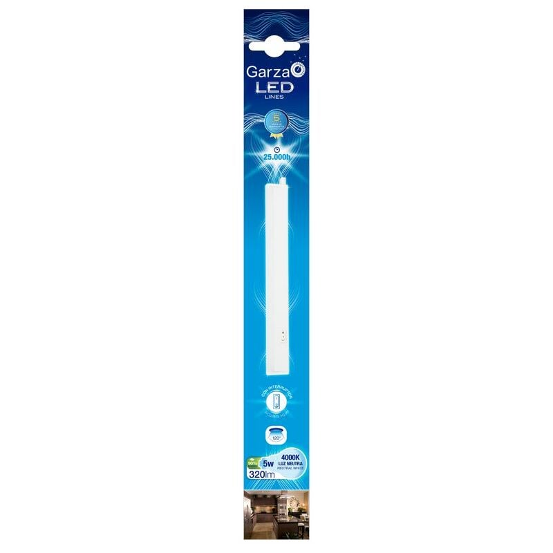 

Regleta LED BATTEN T5 con interruptor 5W 320lm. Luz Neutra, 120º, Medida largo 301mm.