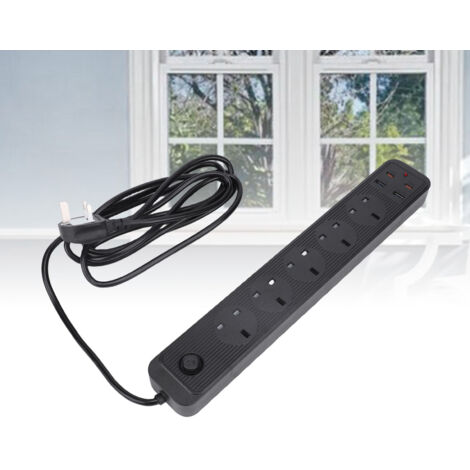 Regleta multifunción de 13 A con 5 enchufes, 2 puertos USB-C y 2 puertos USB, bloqueo de seguridad infantil para cocina y oficina.