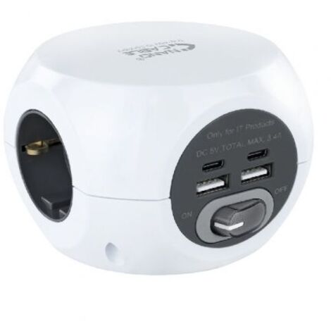 Regleta Nanocable 10.37.0001/ 3 Tomas de corriente/ 2 USB A - 2 USB Tipo C/ Blanca
