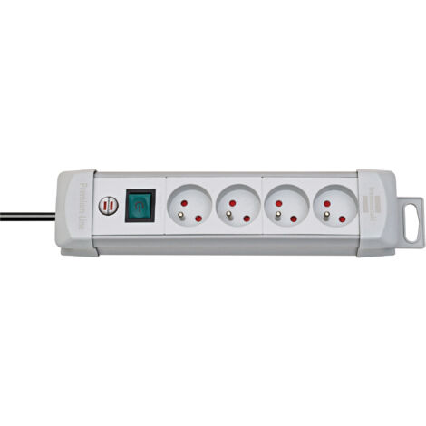 Regleta Premium Plus con interruptor con luz indicadora - H05VV-F 3G1,5 4 ENCHUFES / 1,80m - Gris