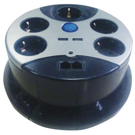Regleta Redonda de 5 Tomas con USB, Teléfono e Interruptor Luminoso - Cable de 3m