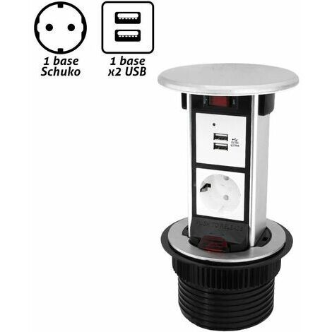 Regleta retráctil 1 base schuko 2 USB