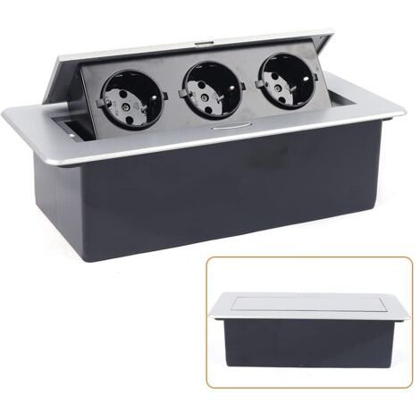 Regleta retráctil para enchufes de sobremesa, Toma de corriente oculta, Ahorra espacio, Aleación de aluminio, Color negro