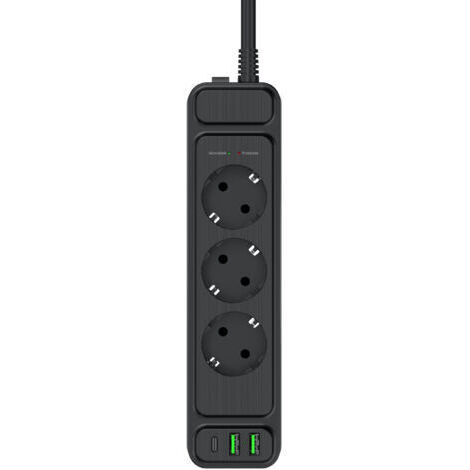 Regleta TOPREK TP-FD3U3E-PD UE con cable de 2 m, 3 tomas, USB+Tipo C PD 20 W, 4000 W, protección contra sobrecargas
