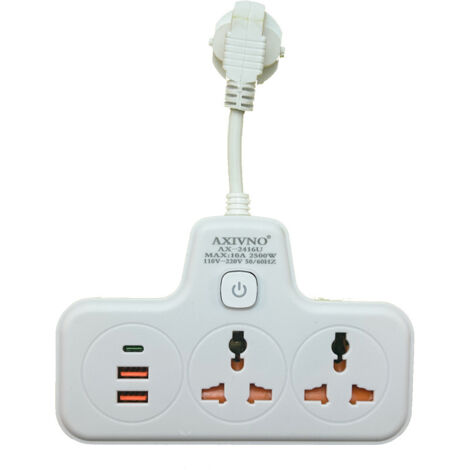 Regleta universal con interruptor independiente, versión con carga USB + Tipo-C - Enchufe estándar europeo (blanco)