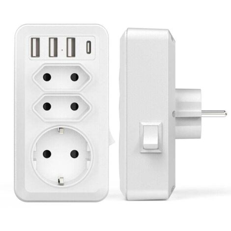 Regleta USB 7 en 1, cargador de pared multipuerto con 3 tomas de CA (16 A, 3800 W), 3 puertos USB de 5 V/3,4 A y 1 puerto tipo C, para casa, oficina y viajes. Compatible con teléfonos.