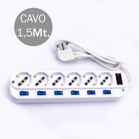 Regleta V-TAC 6x10/16A Bidireccional/Schuko 3500W 6 interruptores Cable de 1,5 m