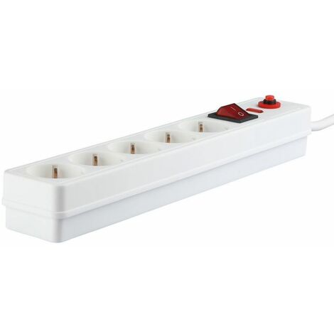 Regleta V-TAC con cable de 1,4 m, 5 tomas, 16 A, interruptor iluminado y protección contra sobrecarga, color blanco