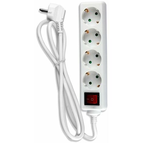 Regleta V-TAC con cable de 1,5 m, 4 tomas, 10 A, 2P, Schuko e interruptor iluminado, enchufe Schuko, color blanco