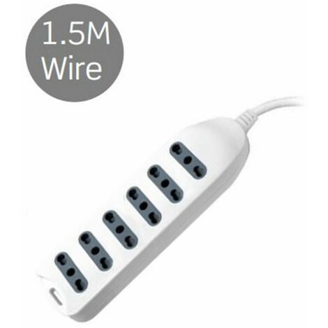 Regleta V-TAC con cable de 1,5 m, 6 tomas, 10/16 A, 2P+T, dos pasos, con conexión a pared, enchufe 16 A, 2P+T, color blanco