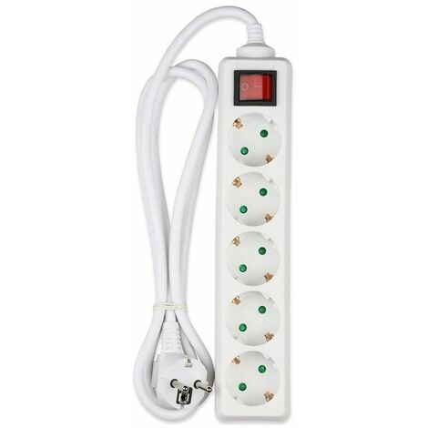 Regleta V-TAC de 5 enchufes, 10 A, 2P+Schuko, interruptor iluminado, 1,5 m