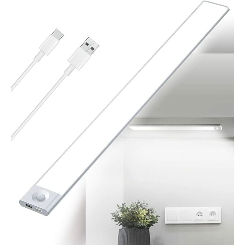 Reglette LED Cuisine Sous Meuble Rechargeable USB, 2500mAh 40cm Dimmable Lampe Placard Detecteur de Mouvement Barre LED Sans Fil Rechargeable Lumiere