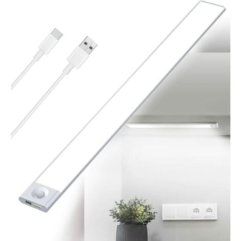 SOLEIL Reglette LED Cuisine Sous Meuble Rechargeable USB, 2500mAh 40cm Dimmable Lampe Placard Detecteur de Mouvement Barre LED Sans Fil Rechargeable Lumiere Capteur PIR a Pile pour Escalier Interieur